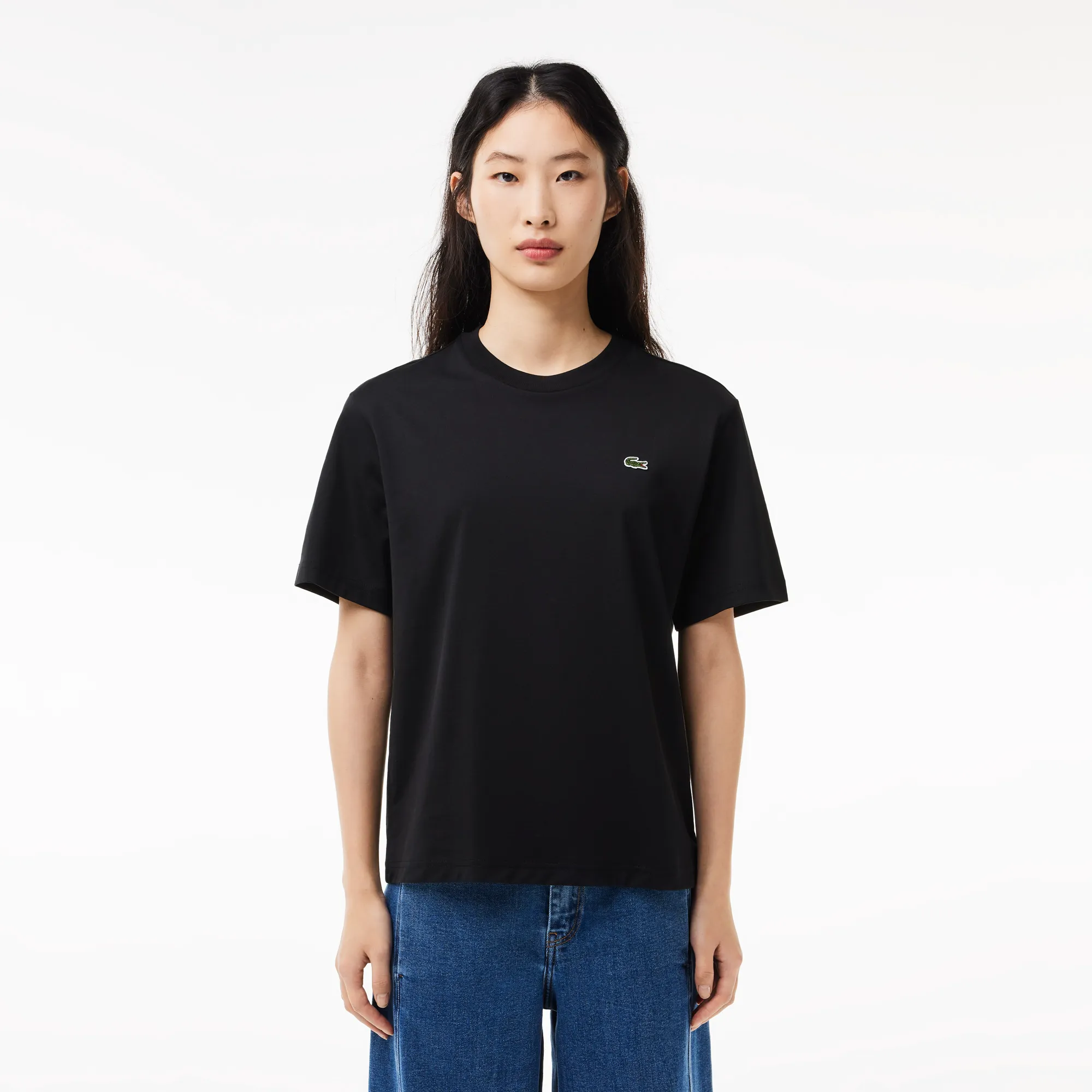 Женская футболка Lacoste Loose Fit из мягкого хлопка, черный, арт. TF7215