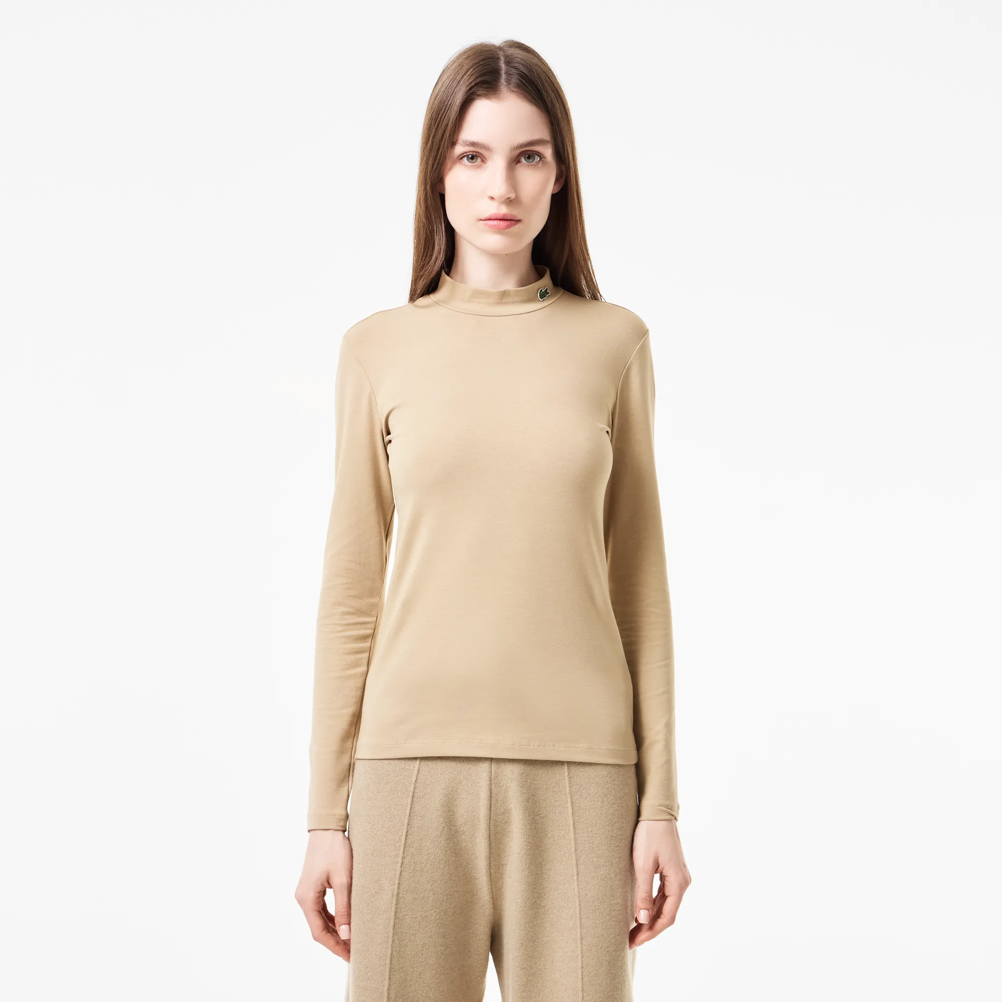Женский лонгслив Lacoste Slim Fit, бежевый, арт. TF2675