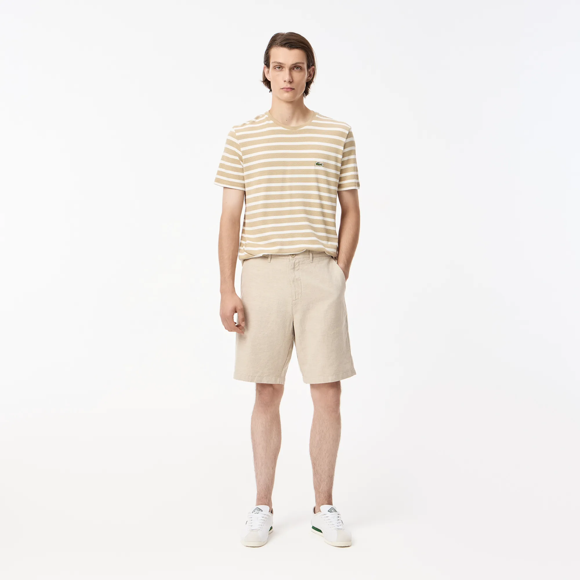 Мужские шорты Lacoste из хлопка и льна, бежевый, арт. FH0529