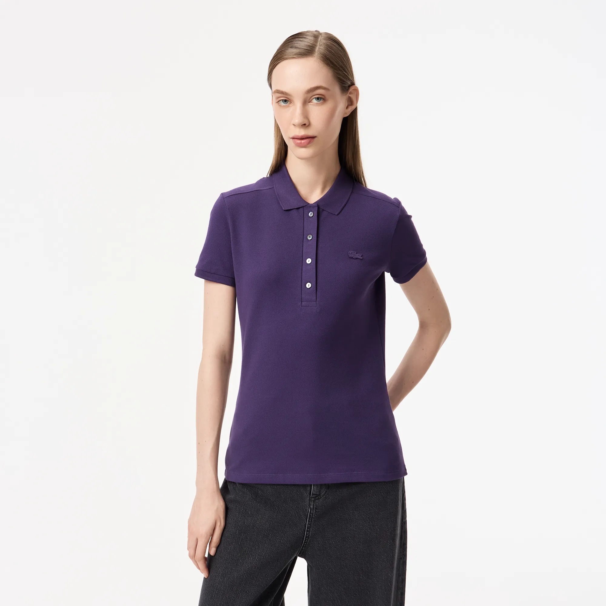 Женское поло Lacoste Slim Fit из эластичного хлопка, фиолетовый, арт. PF5462