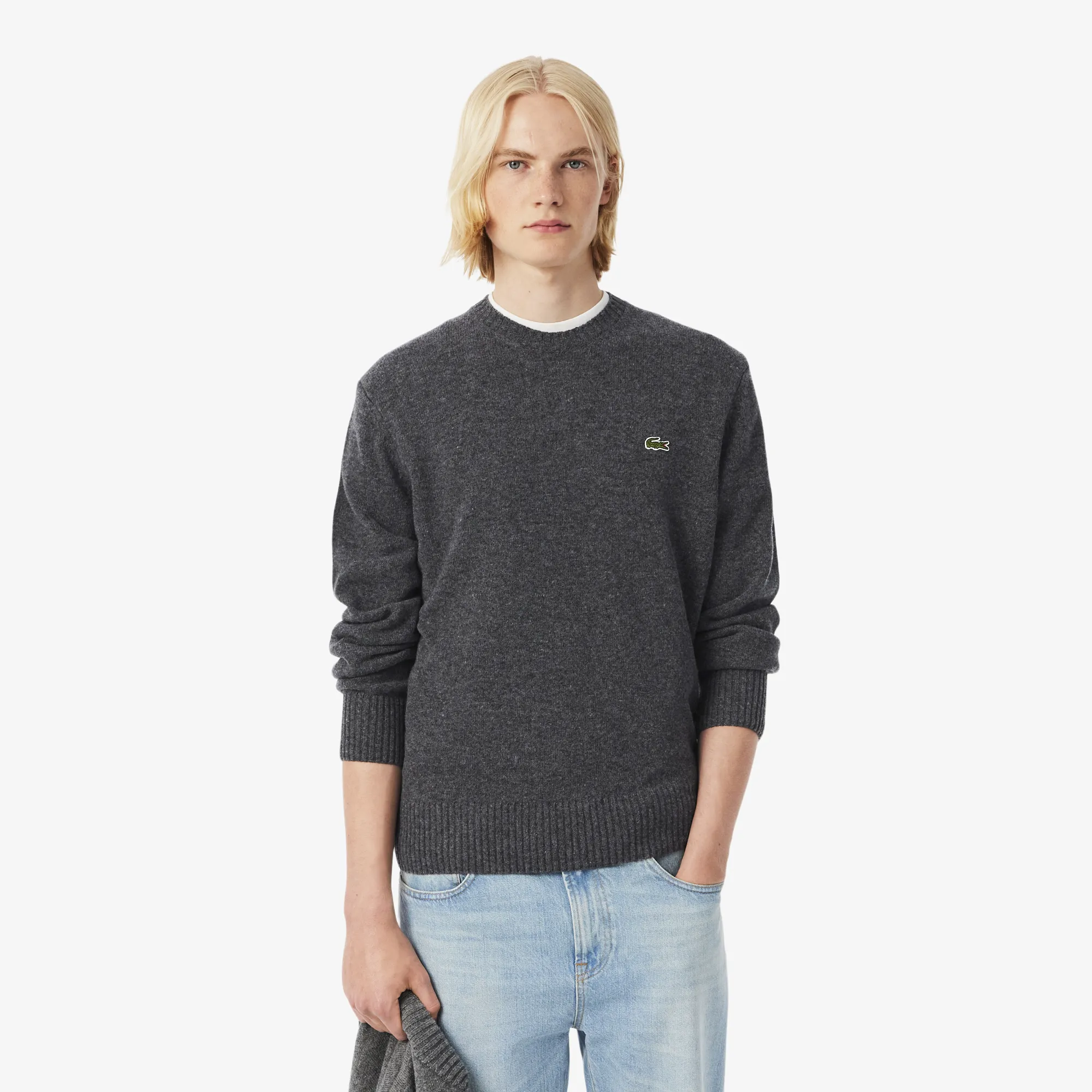 Мужской шерстяной свитер Lacoste, серый, арт. AH2916