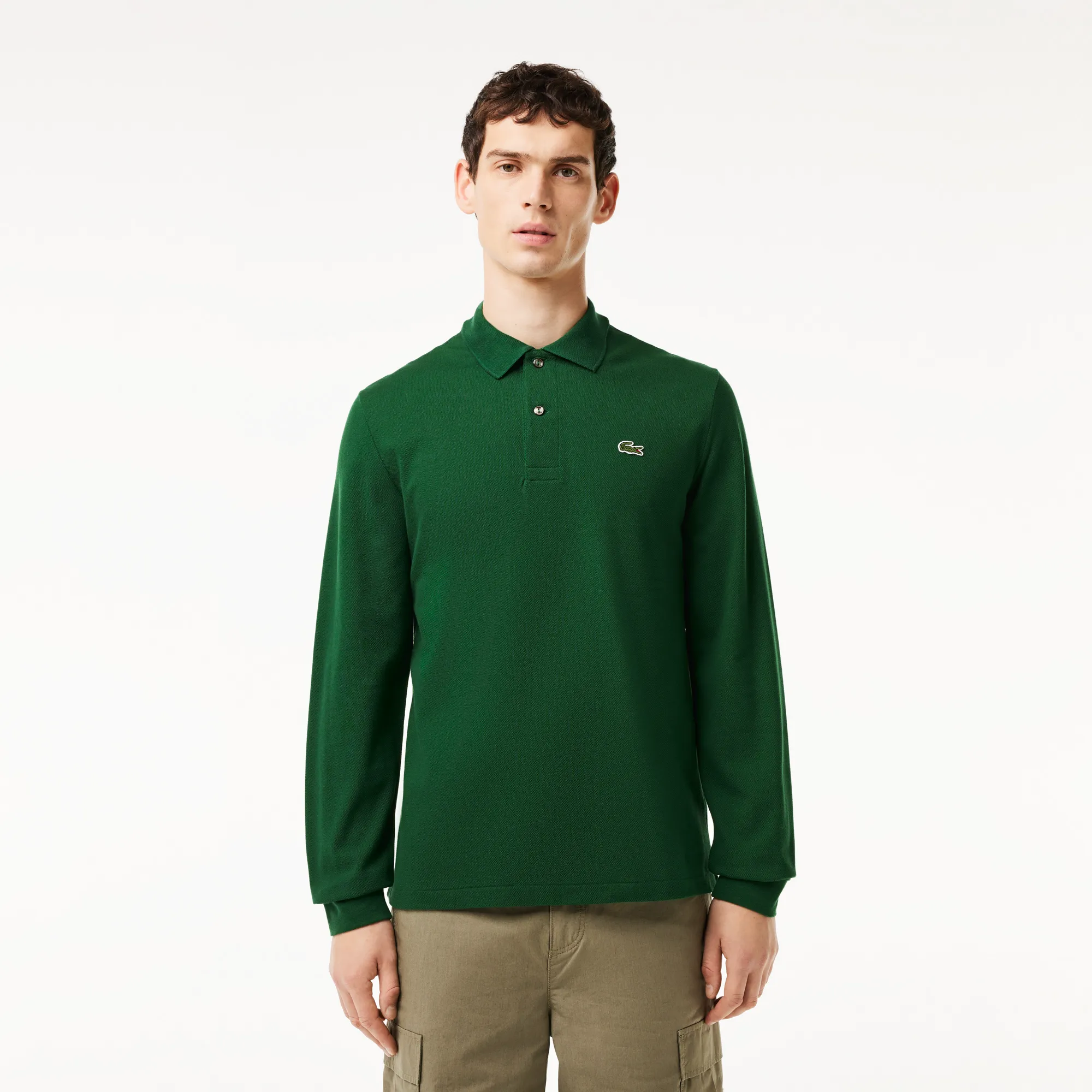Мужское поло Lacoste Classic Fit с длинным рукавом, зеленый, арт. L1312