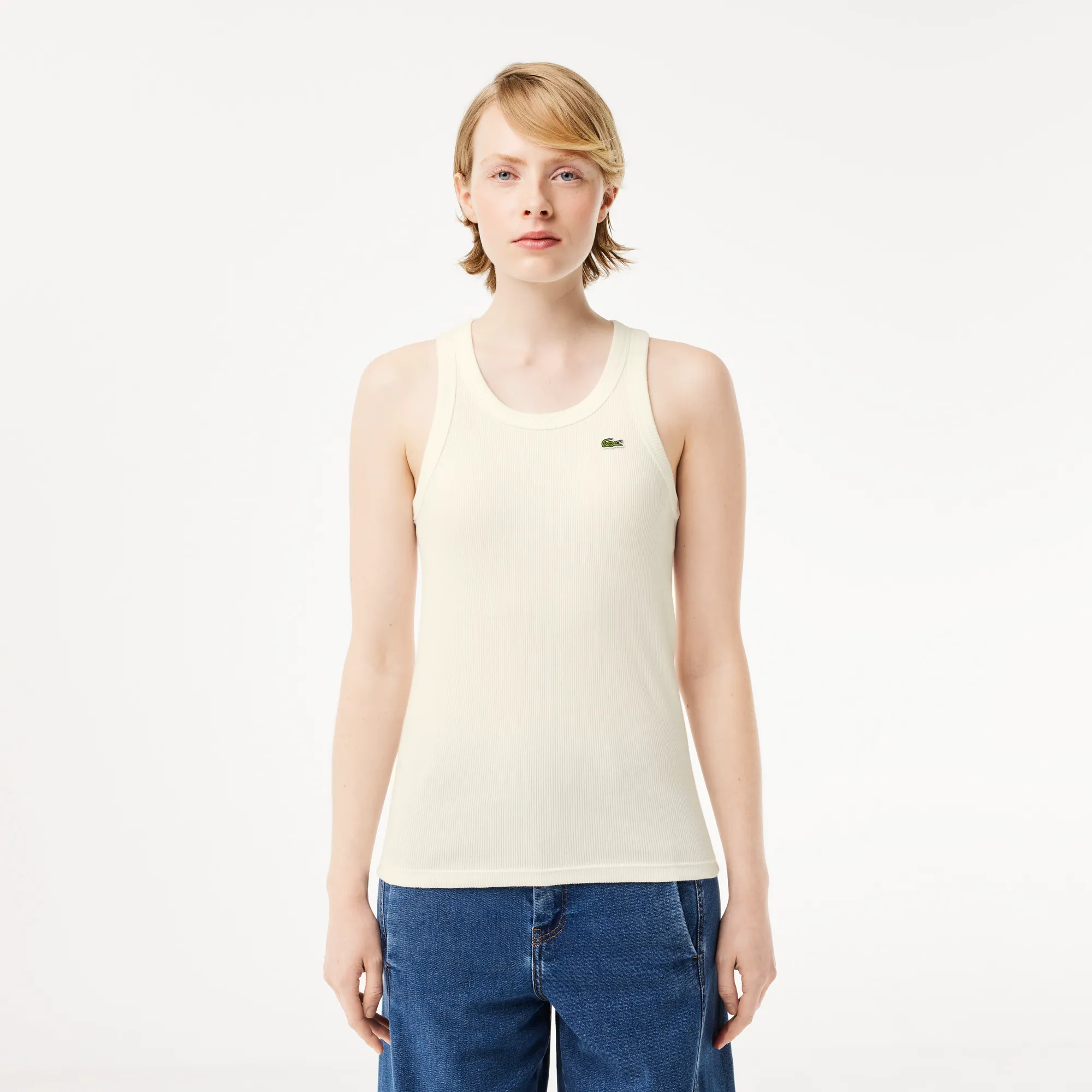 Женская облегающая хлопковая майка Lacoste, белый, арт. TF5388