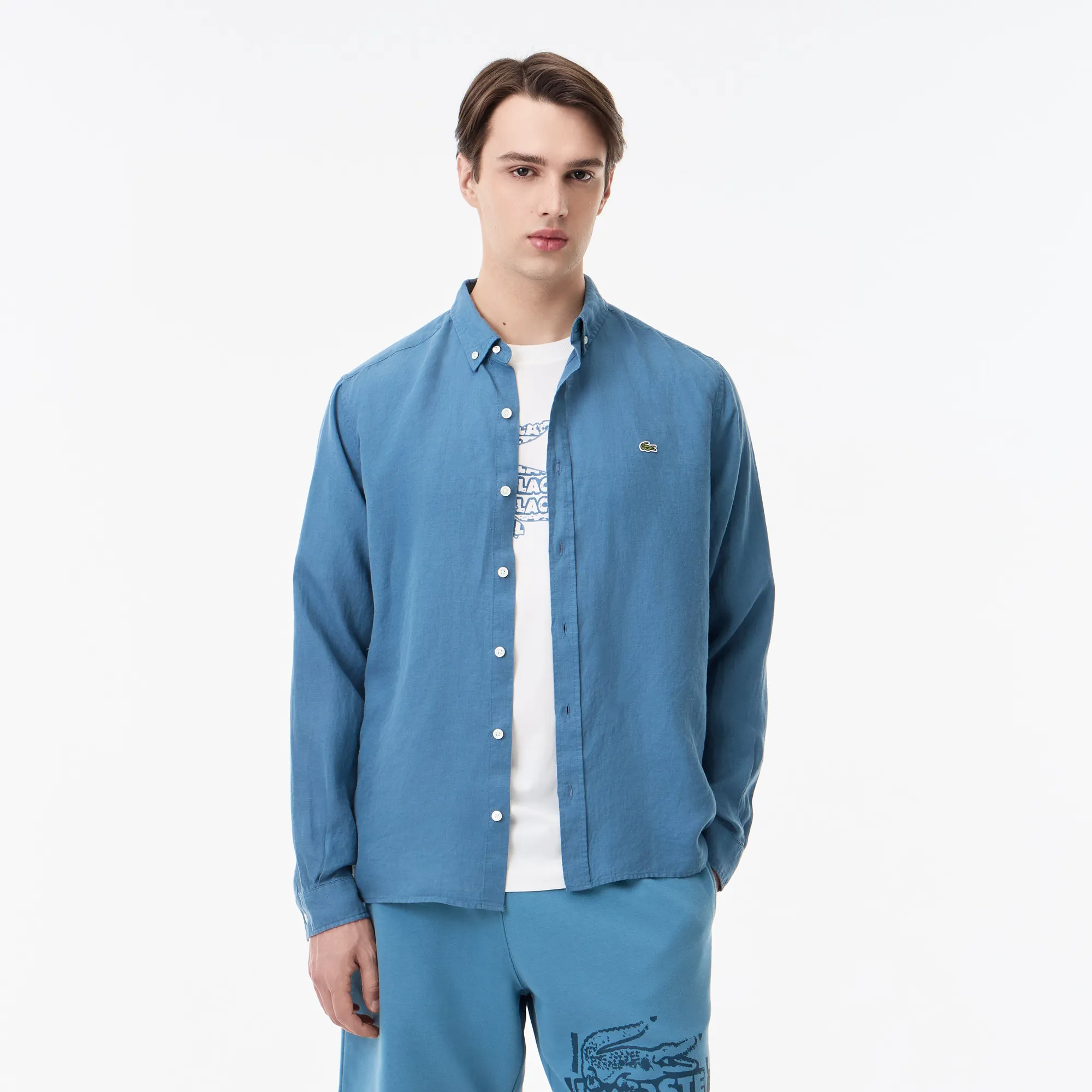 Мужская льняная рубашка Lacoste, синий, арт. CH5692T