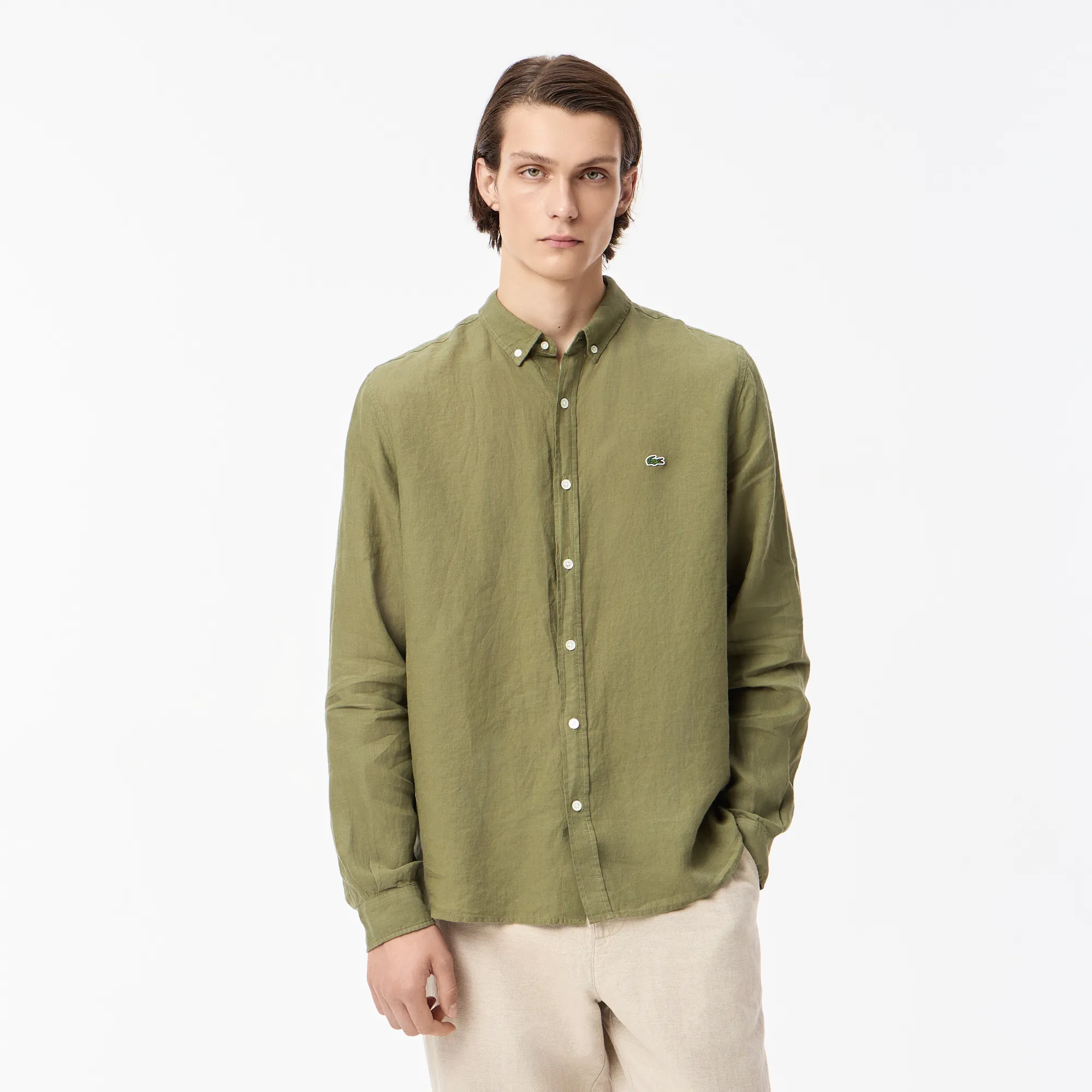 Мужская льняная рубашка Lacoste, хаки, арт. CH5692T