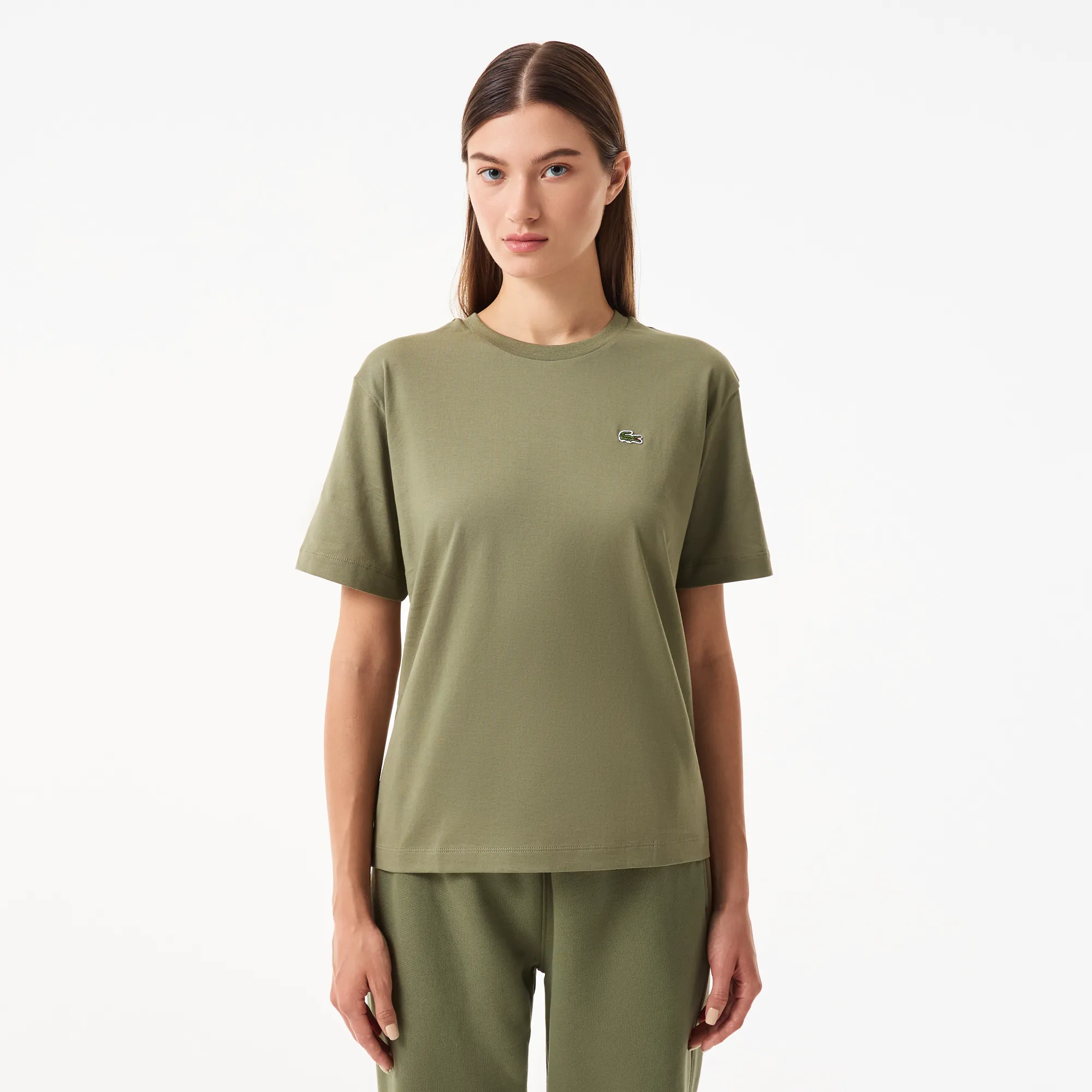 Женская футболка Lacoste Loose Fit из мягкого хлопка, хаки, арт. TF7215P