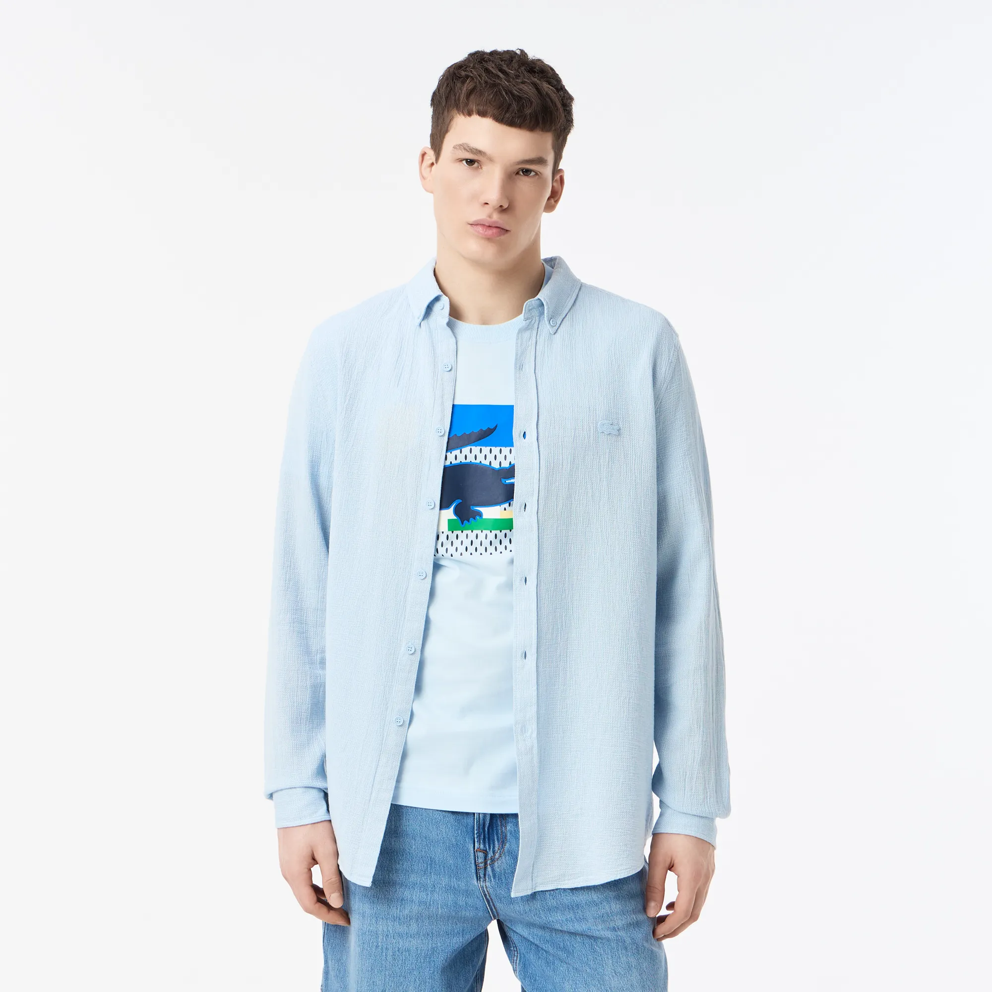 Мужская хлопковая рубашка Lacoste, голубой, арт. CH0434