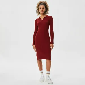 Женское платье Lacoste Slim Fit с длинным рукавом, красный, арт. EF2309
