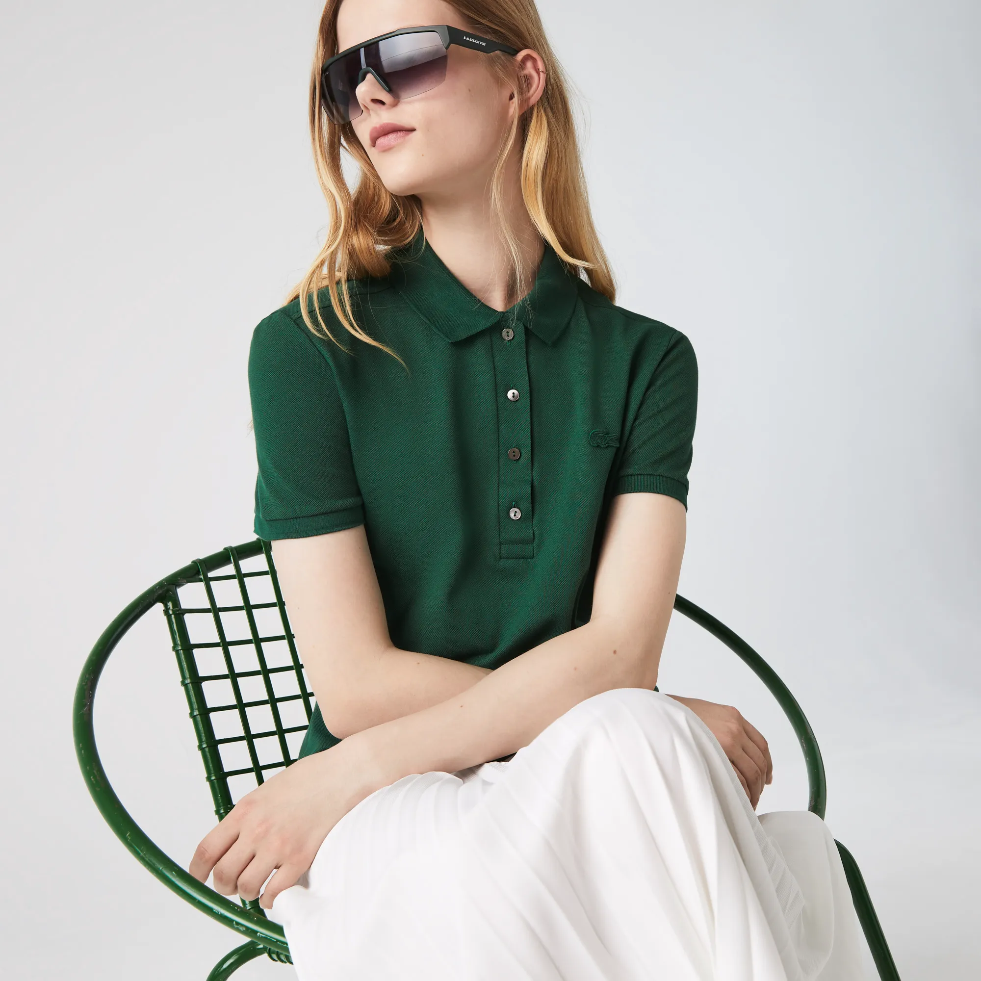 Женское поло Lacoste Slim Fit из эластичного хлопка, зеленый, арт. PF5462