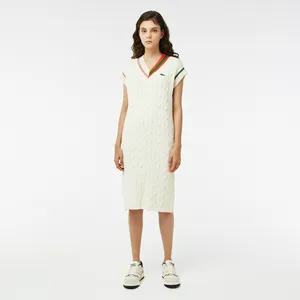 Платье Lacoste с орнаментом и V-образным вырезом, белый, арт. EF2421