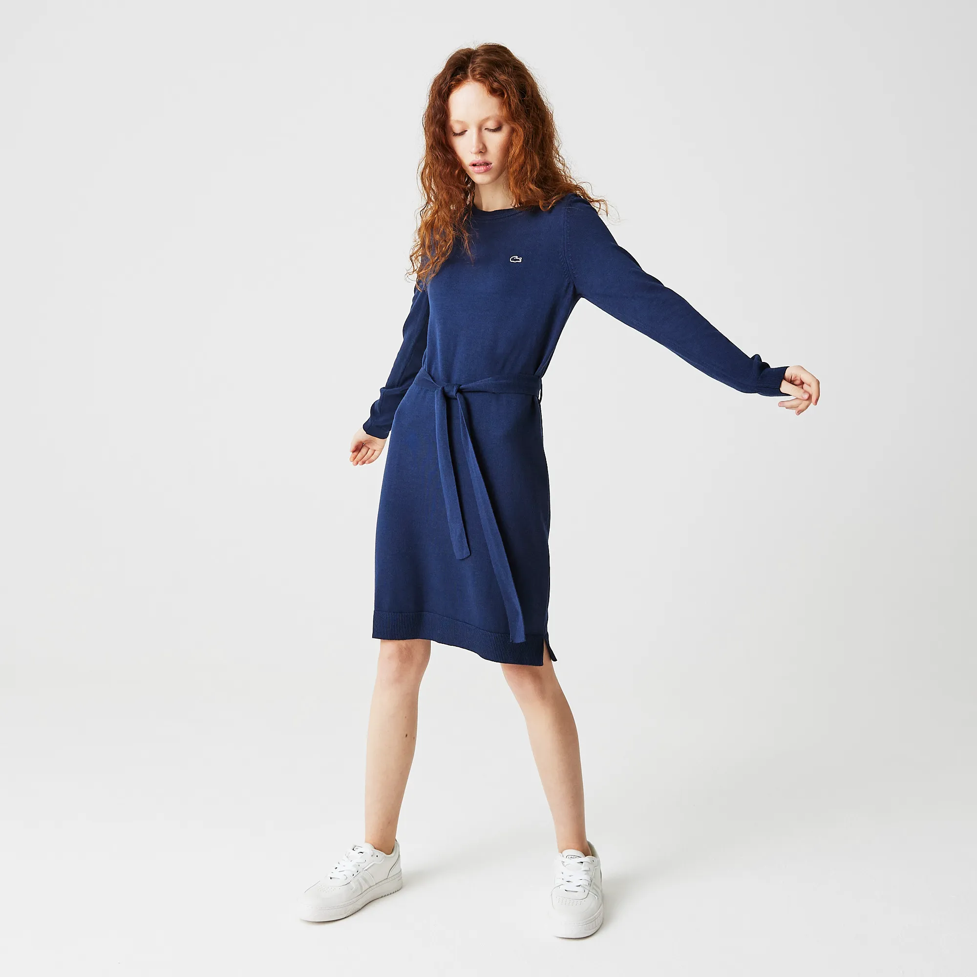 Женское платье Lacoste с круглым вырезом и длинными рукавами, синий, арт. EF0048