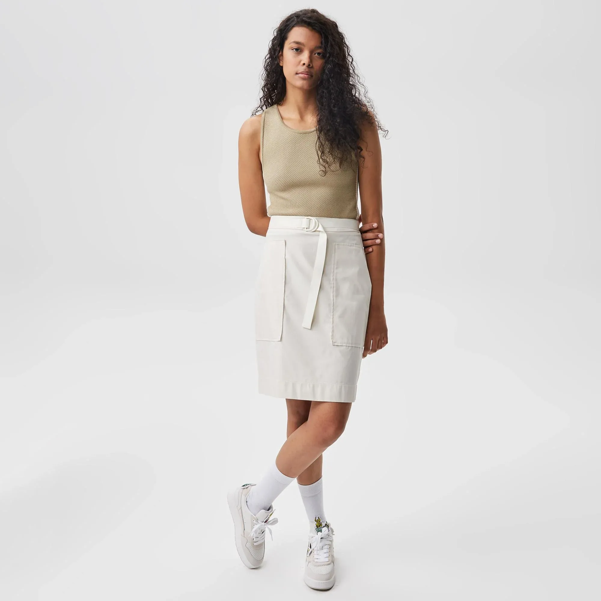 Женская юбка Lacoste с поясом, белый, арт. JF0304