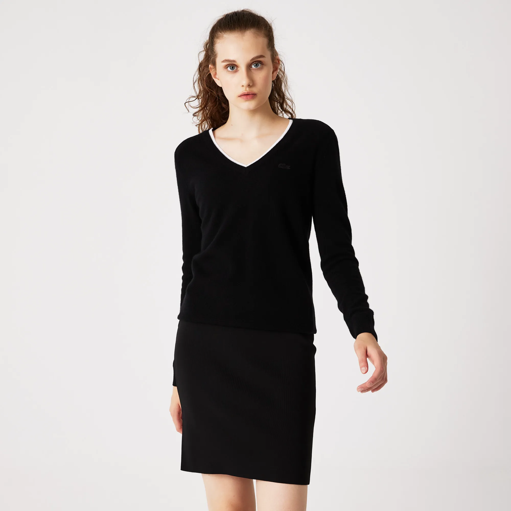 Женский свитер Lacoste из шерсти и кашемира, черный, арт. AF2237