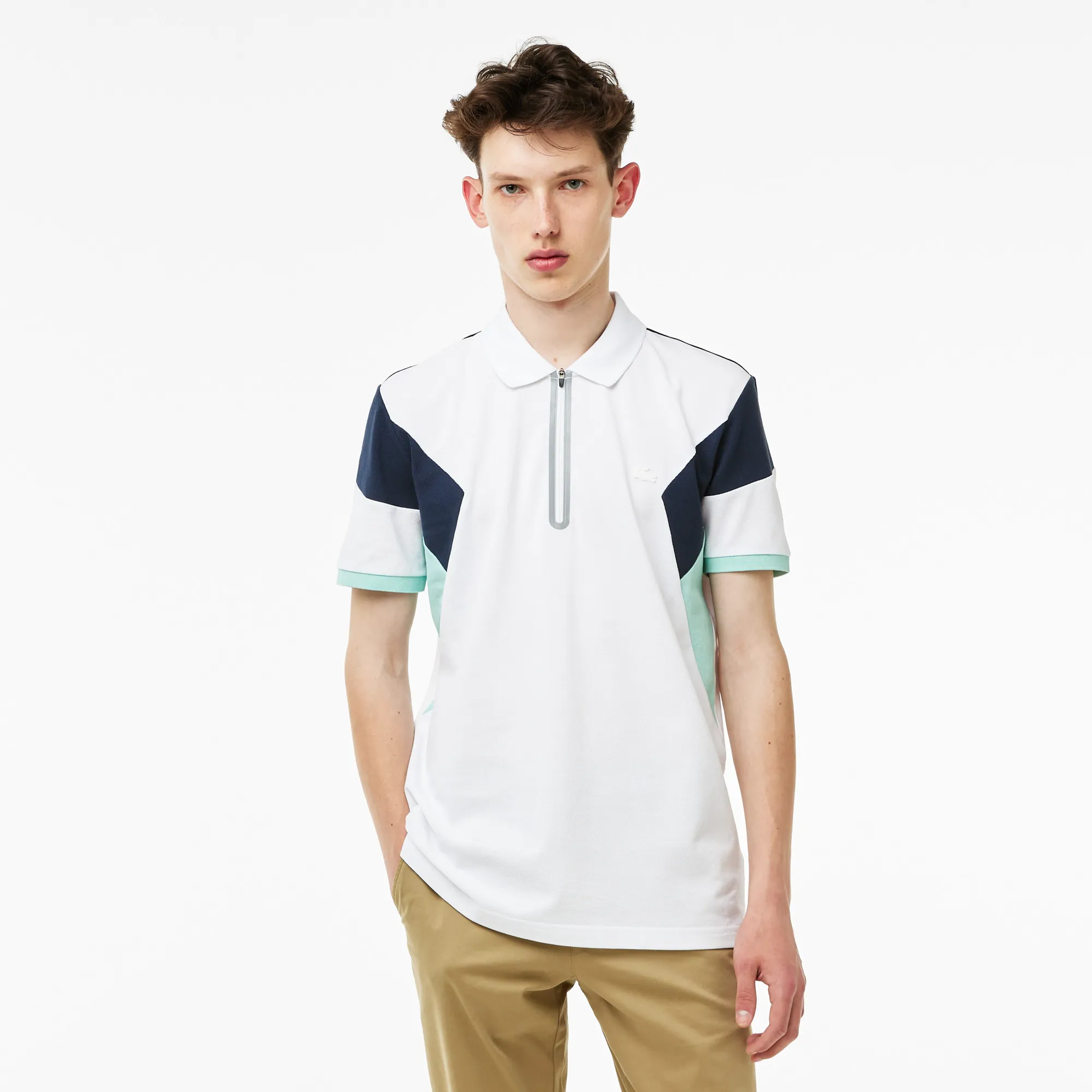 Мужское поло Lacoste Regular Fit на молнии, белый, арт. PH0314
