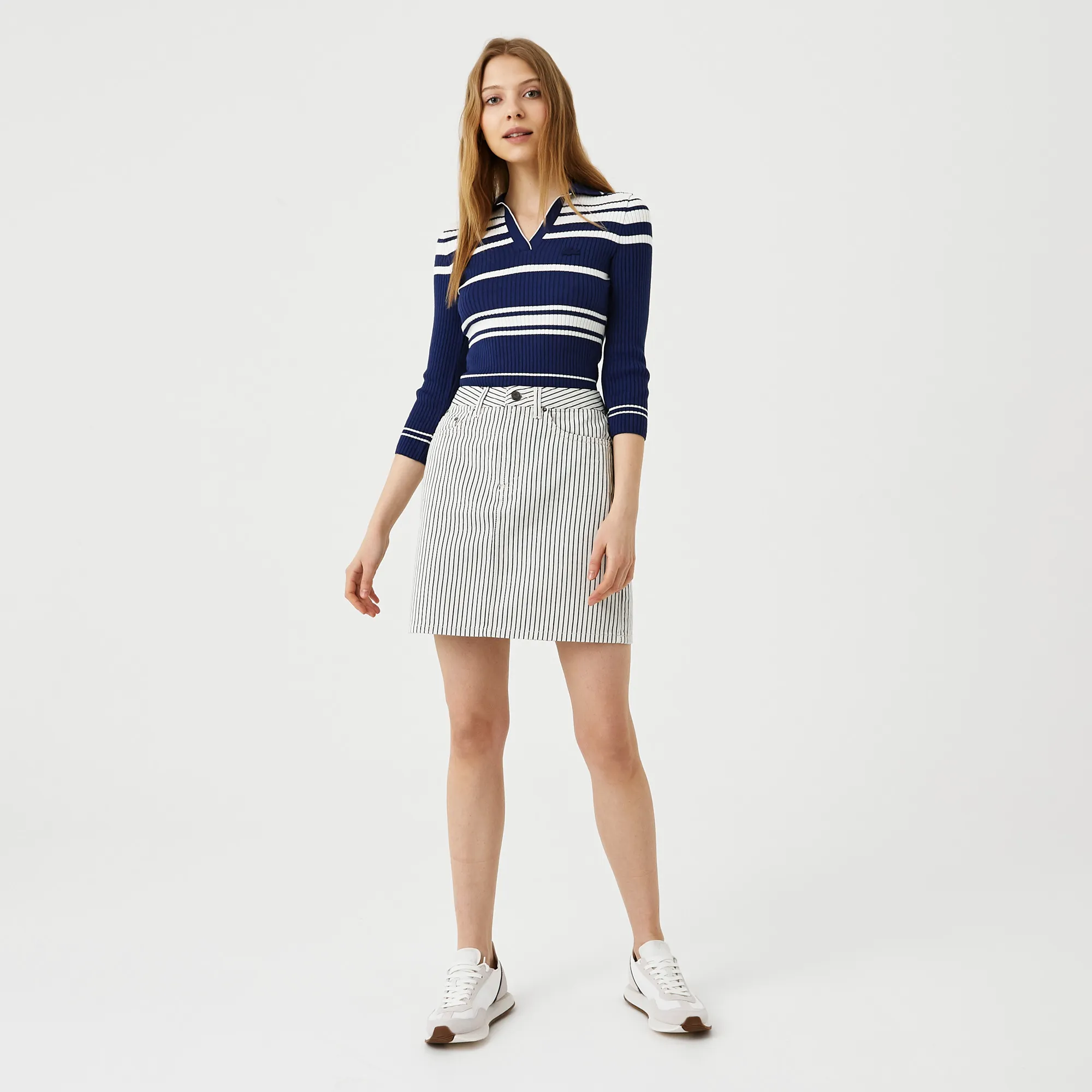Женская короткая юбка Lacoste L!VE в полоску, серый, арт. JF3501