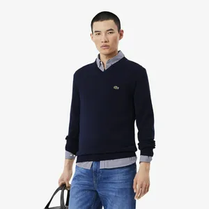 Мужской хлопковый свитер с V-образным вырезом Lacoste, синий, арт. AH1951