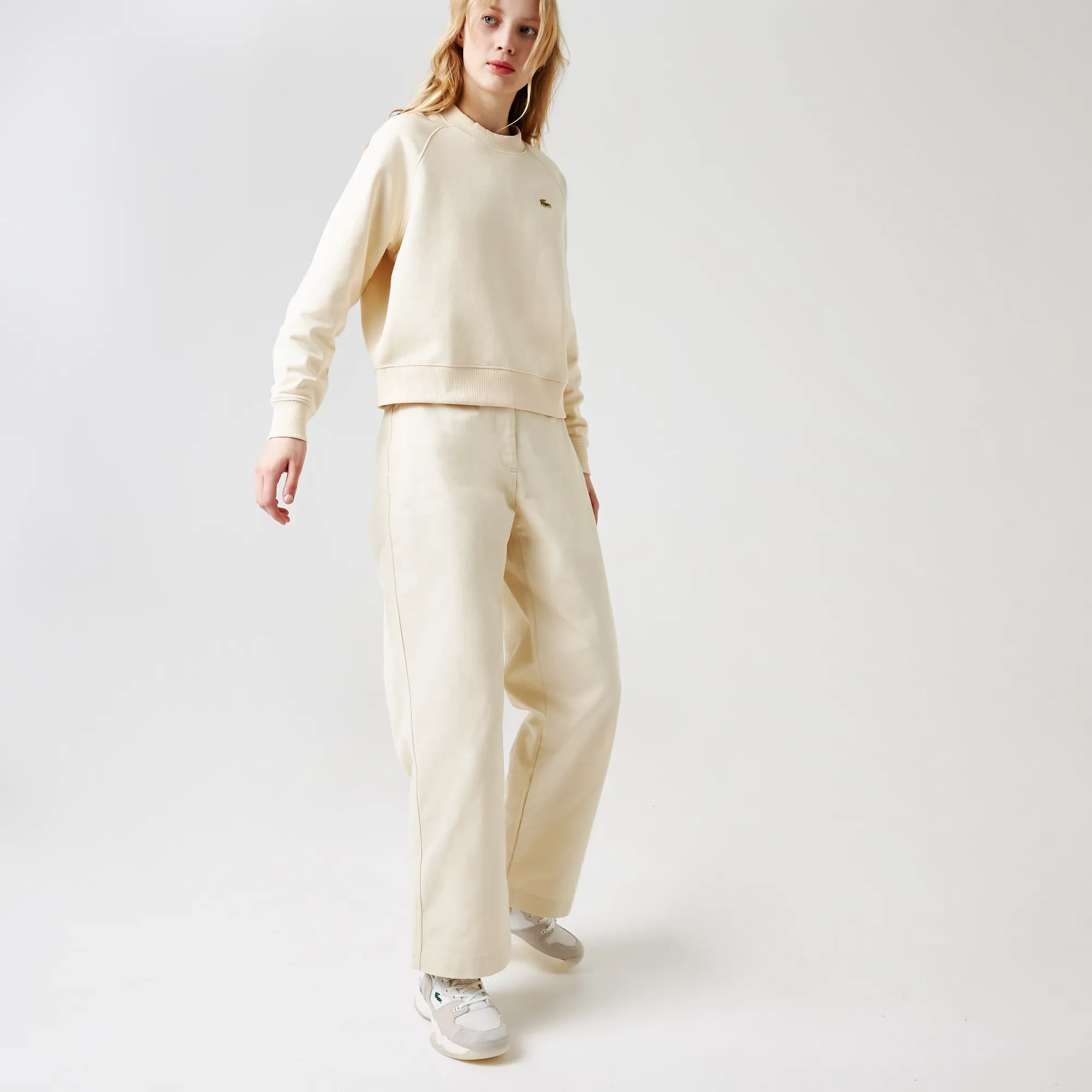 Женские расклешенные хлопковые брюки Lacoste с высокой талией, коричневый, арт. HF0314