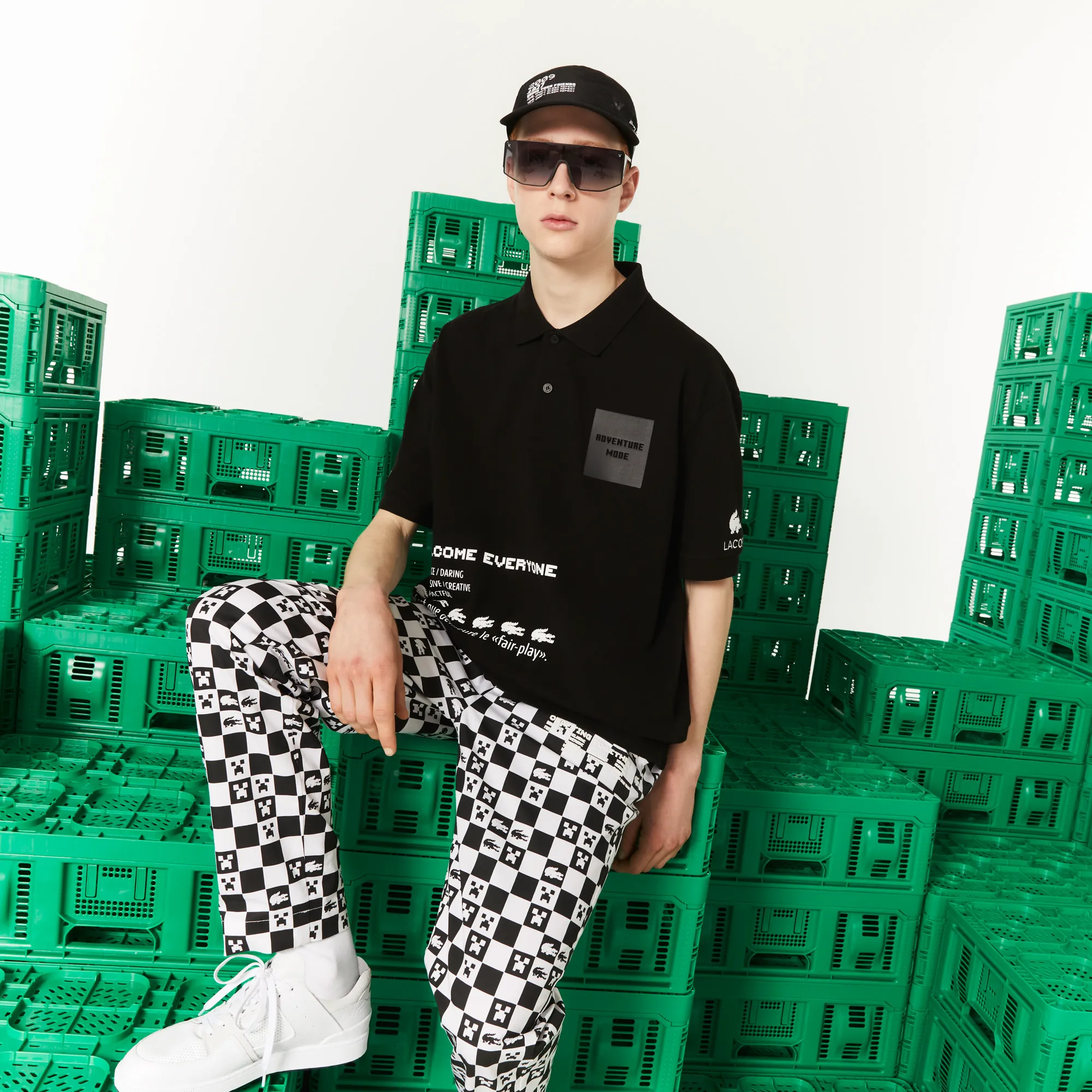 Мужское поло Lacoste L!VE x Minecraft из органического хлопка, черный, арт. PH3816