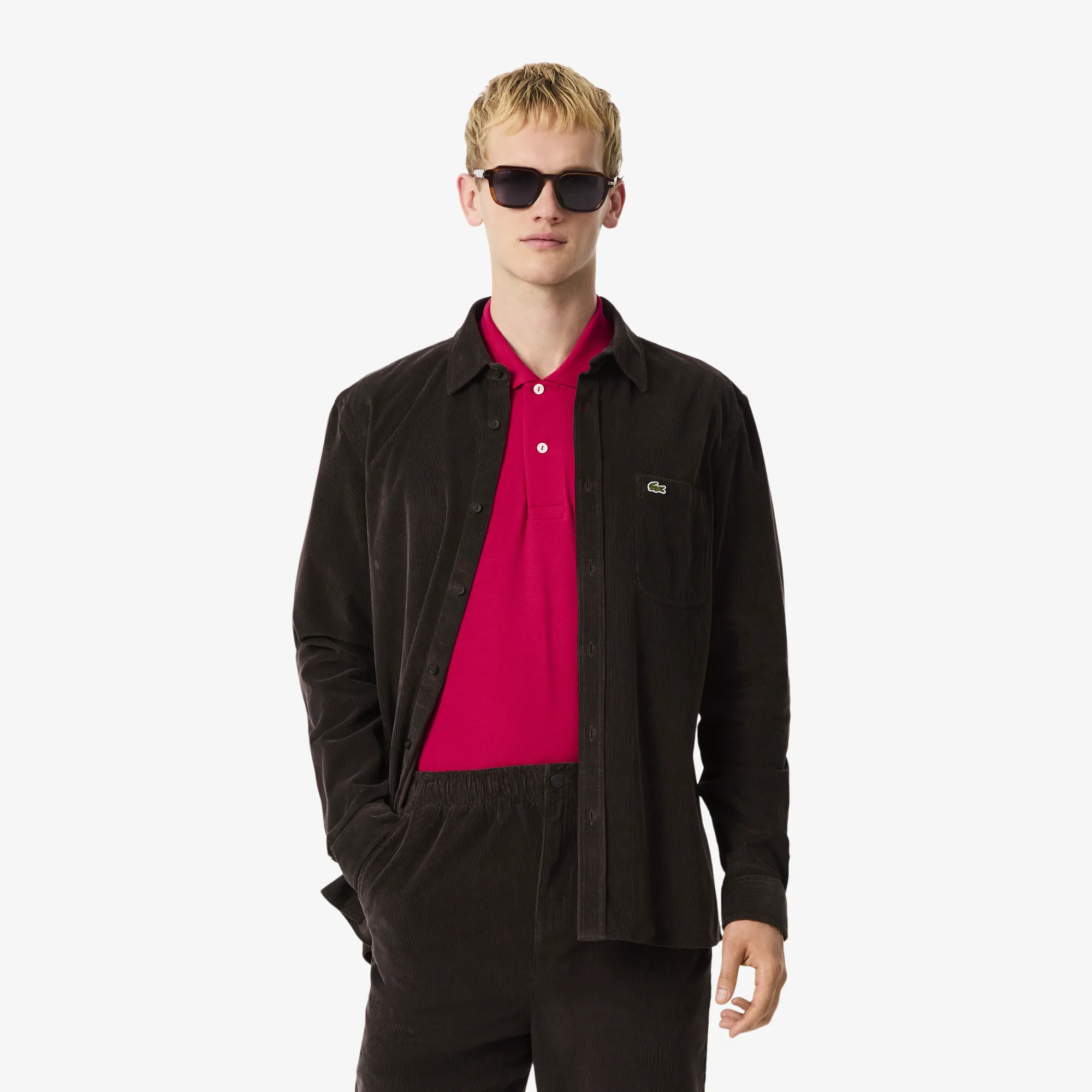 Мужская хлопковая велюровая рубашка Lacoste, коричневый, арт. CH3346
