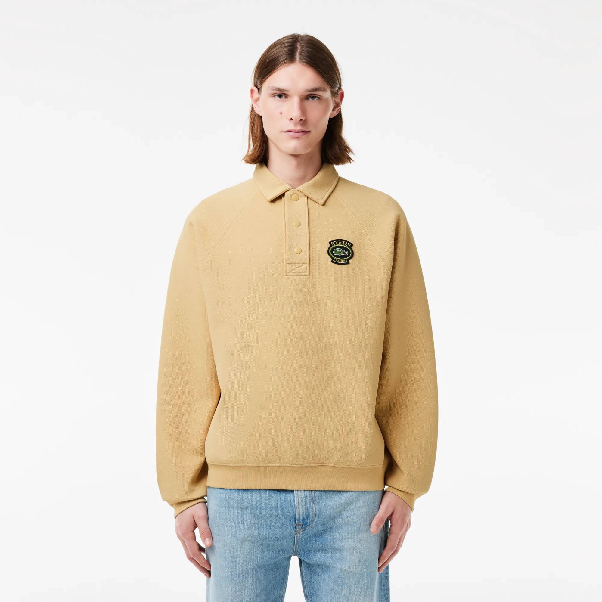 Мужской свитшот Lacoste Loose Fit с воротником поло, бежевый, арт. SH7881