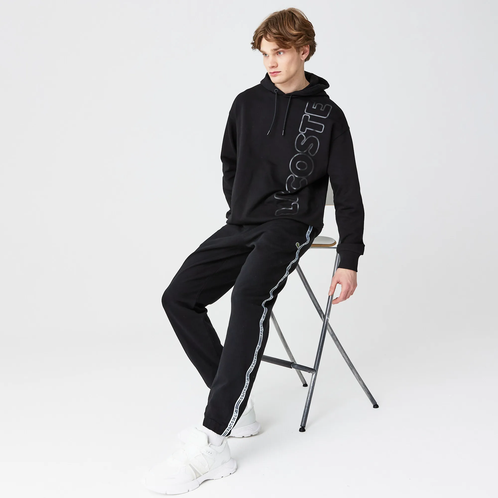 Мужские спортивные брюки Lacoste в полоску, черный, арт. XH5072