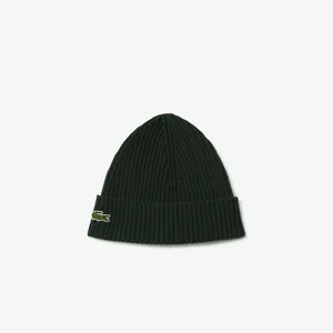 Шерстяная шапка Lacoste Unisex в рубчик, хаки, арт. RB0001