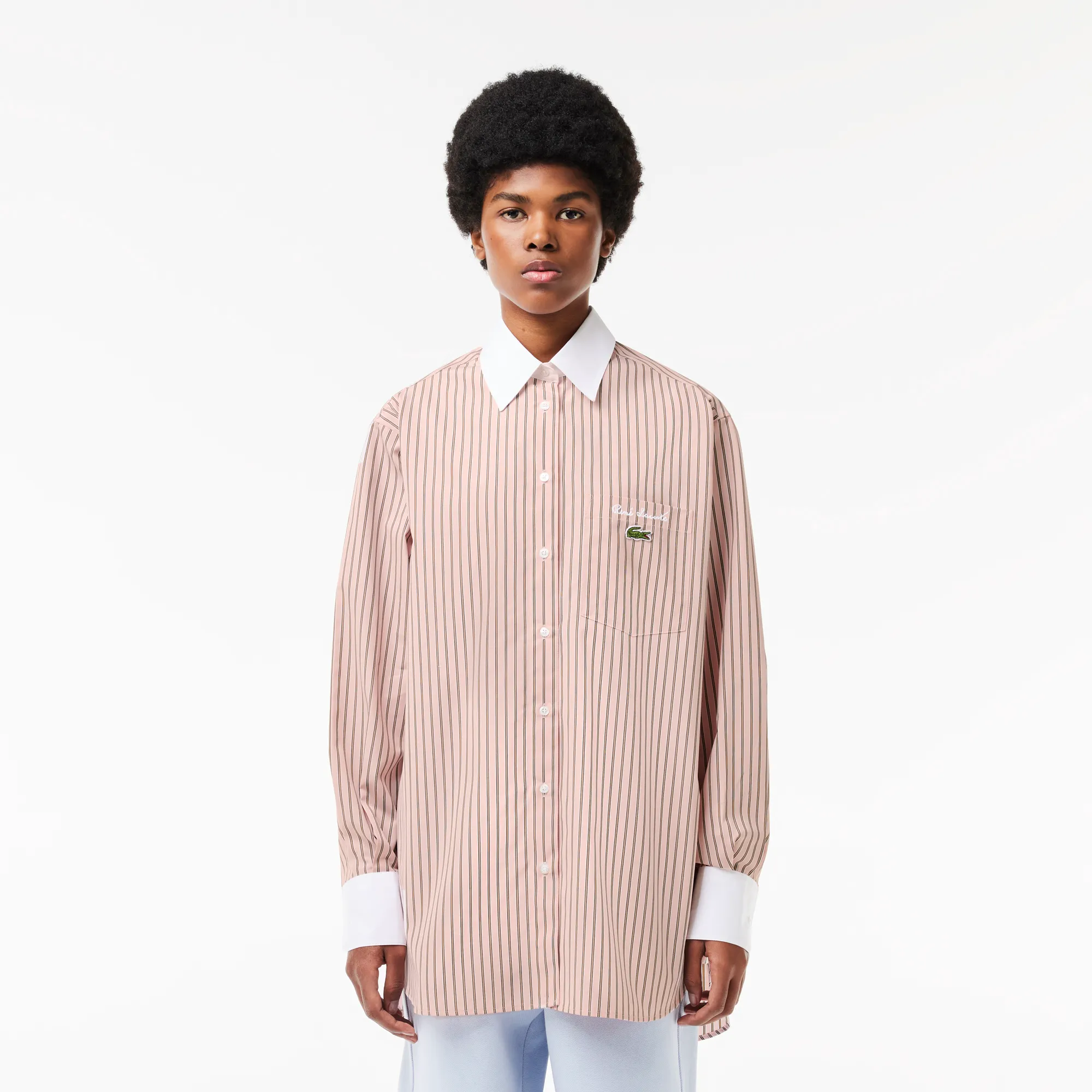 Женская рубашка Lacoste Regular Fit с контрастным воротником, розовый, арт. CF6951