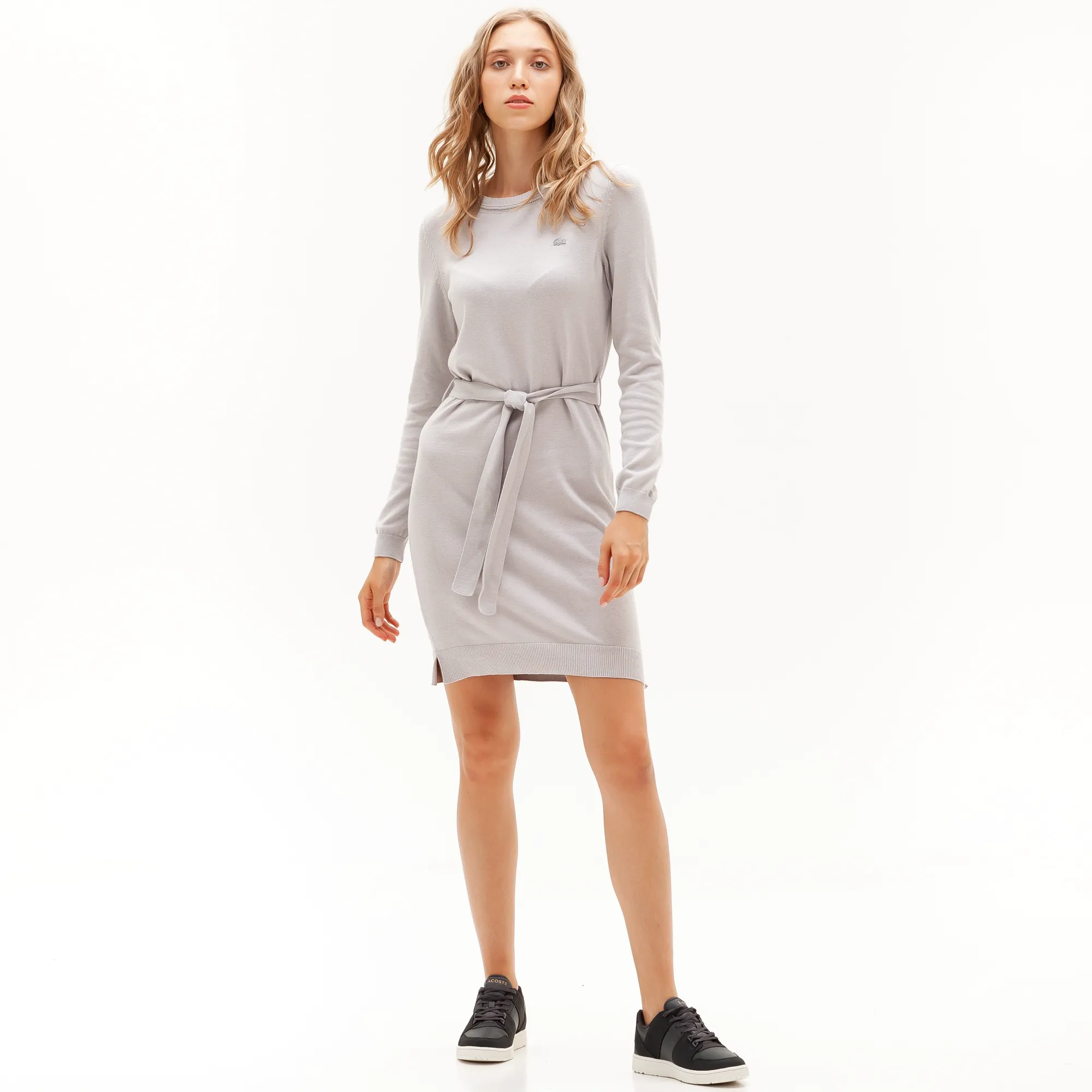 Женское платье Lacoste с круглым вырезом и длинными рукавами, серый, арт. EF0048
