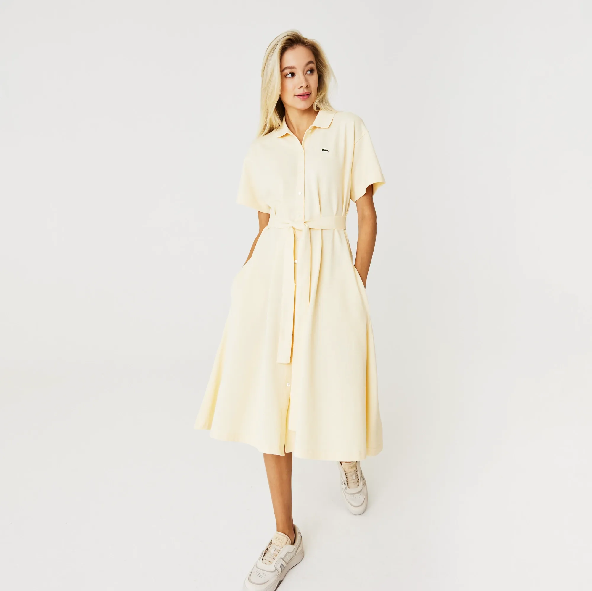 Женское платье Lacoste с поясом, желтый, арт. EF7923
