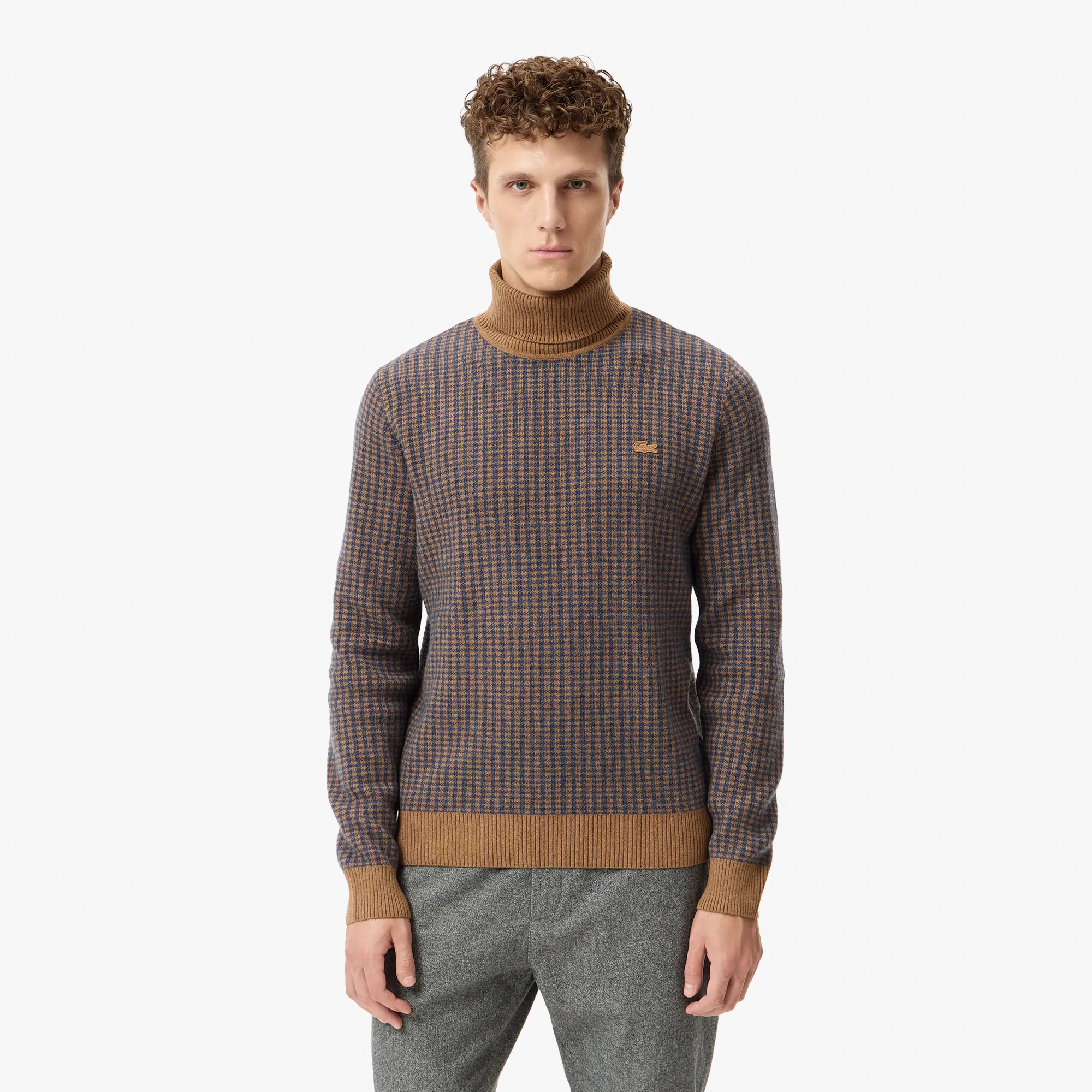 Мужской свитер Lacoste с высоким воротом Classic Fit, коричневый, арт. AH2630