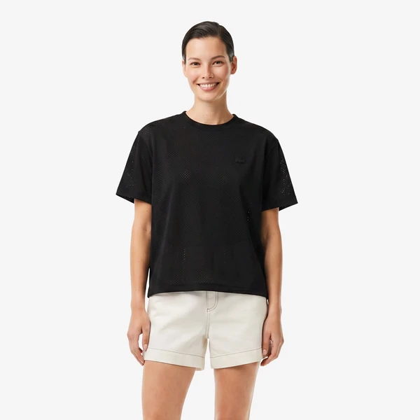 Женская футболка Lacoste хлопковая, черный, арт. TF0607