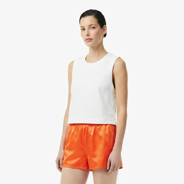 Женский топ Lacoste из смеси хлопка и льна, белый, арт. QF0601