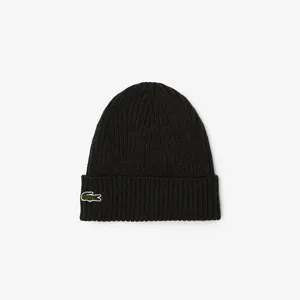 Шерстяная шапка Lacoste Unisex в рубчик, черный, арт. RB0001