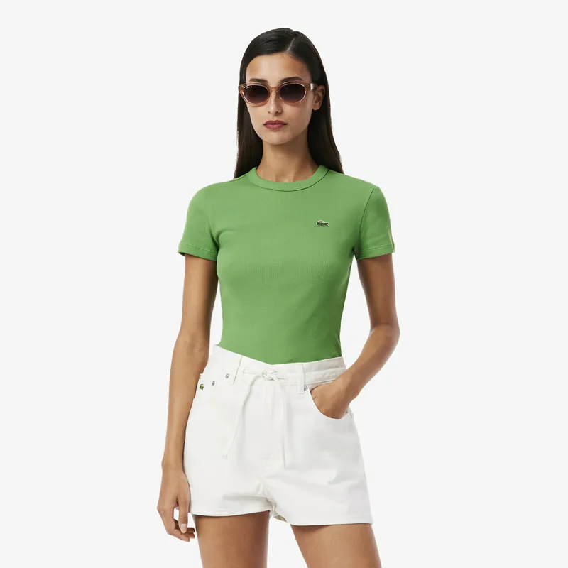 Футболка Lacoste приталенная из хлопка в рубчик, зеленый, арт. TF5538