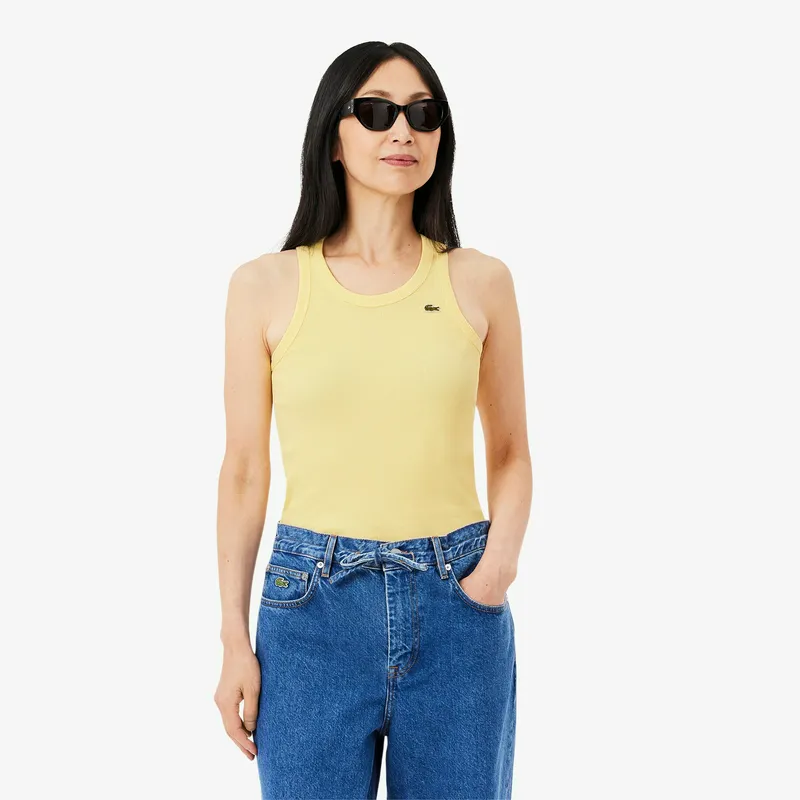 Майка женская Lacoste облегающая хлопковая, желтый, арт. TF5388