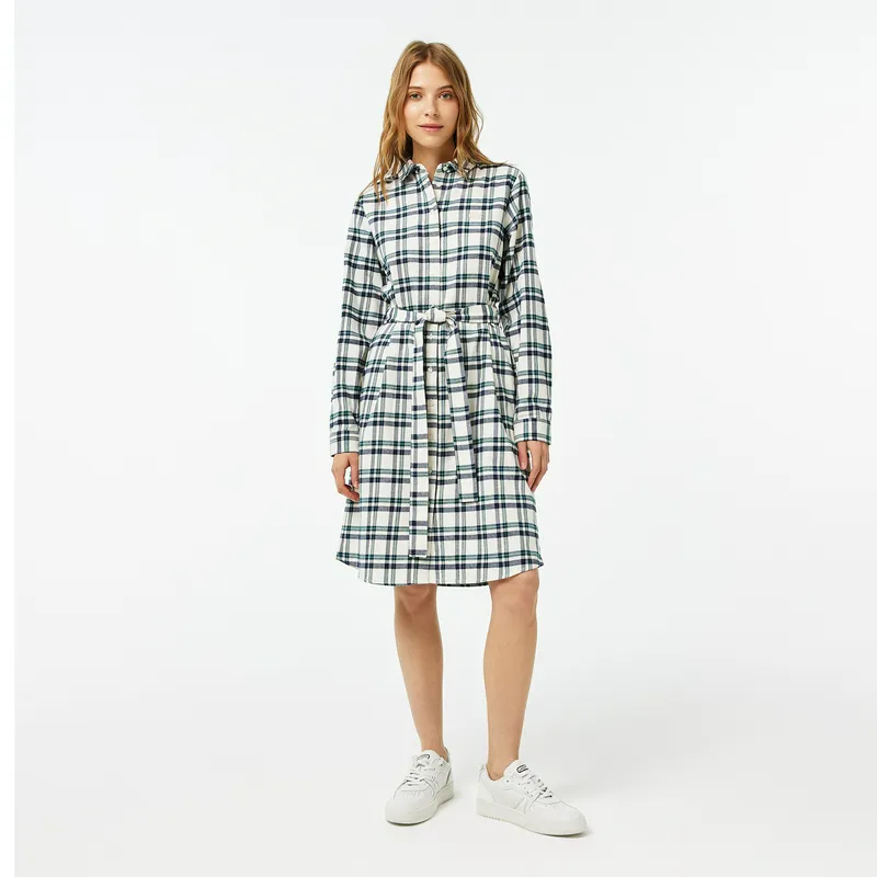 Платье Lacoste в клетку с поясом, белый, арт. EF2327