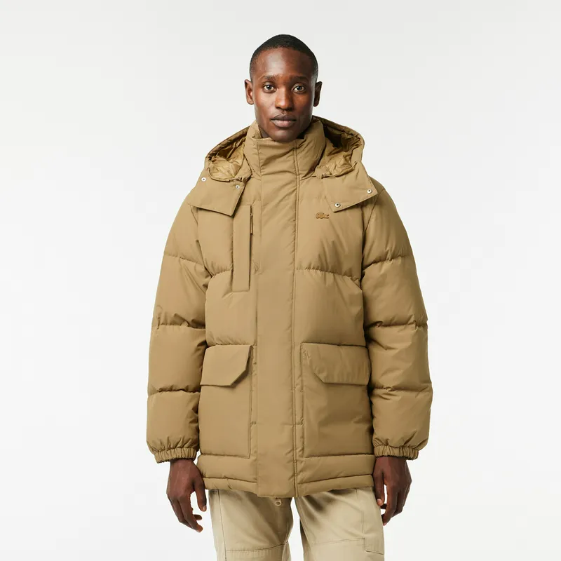 Пуховик Lacoste с капюшоном, коричневый, арт. BH1583