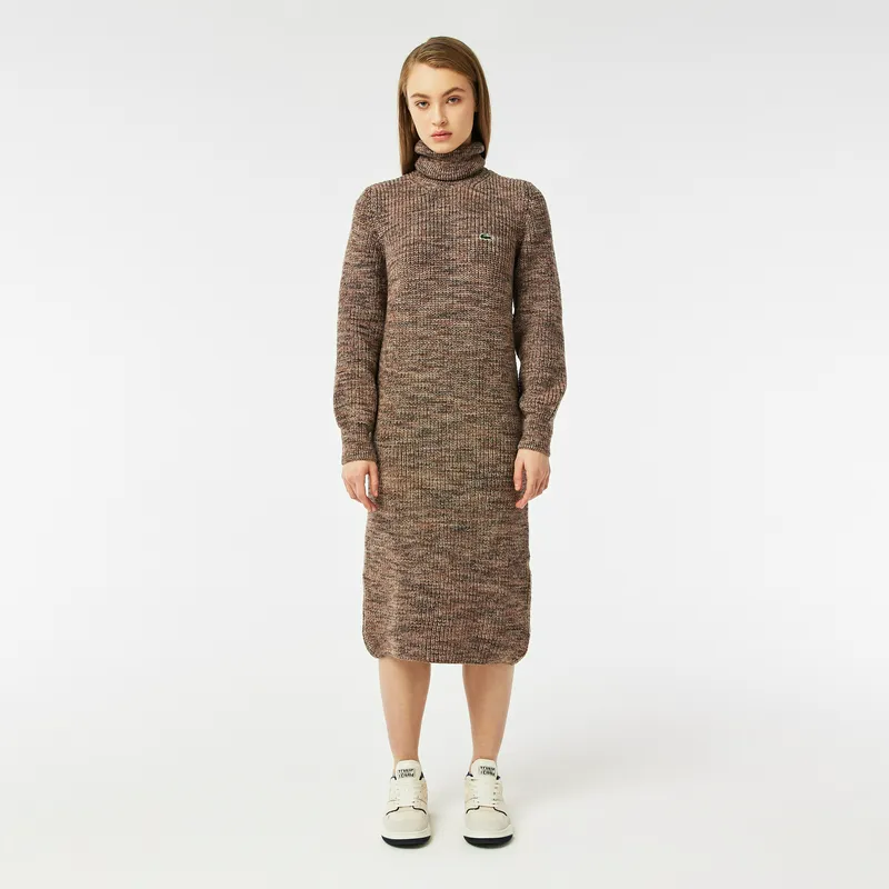 Платье Lacoste шерстяное с высоким воротом, коричневый, арт. EF2415
