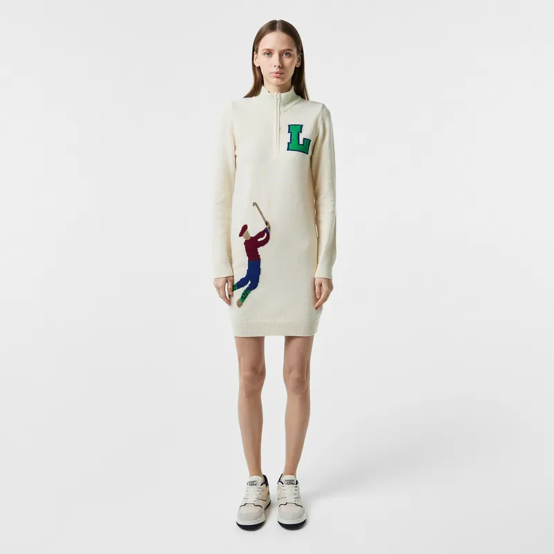 Платье Lacoste с высоким воротом на молнии, белый, арт. EF2429