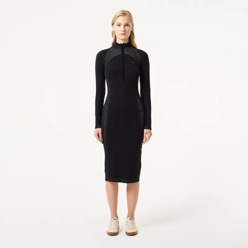 Платье Lacoste облегающее на молнии с длинным рукавом, черный, арт. EF2502