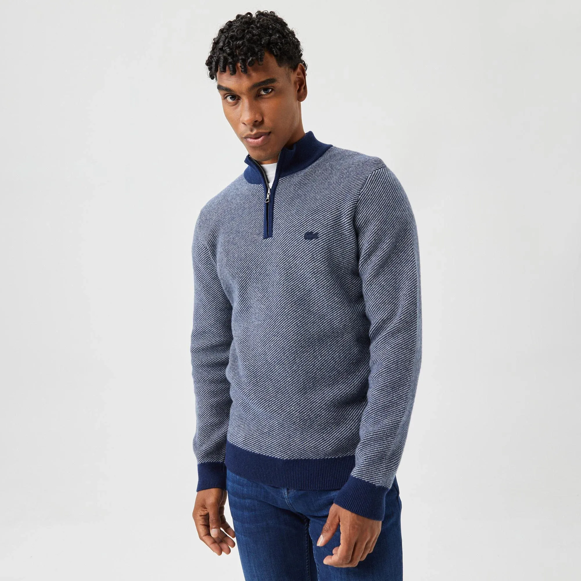 Свитер Lacoste на молнии с высоким воротом, синий, арт. AH2322