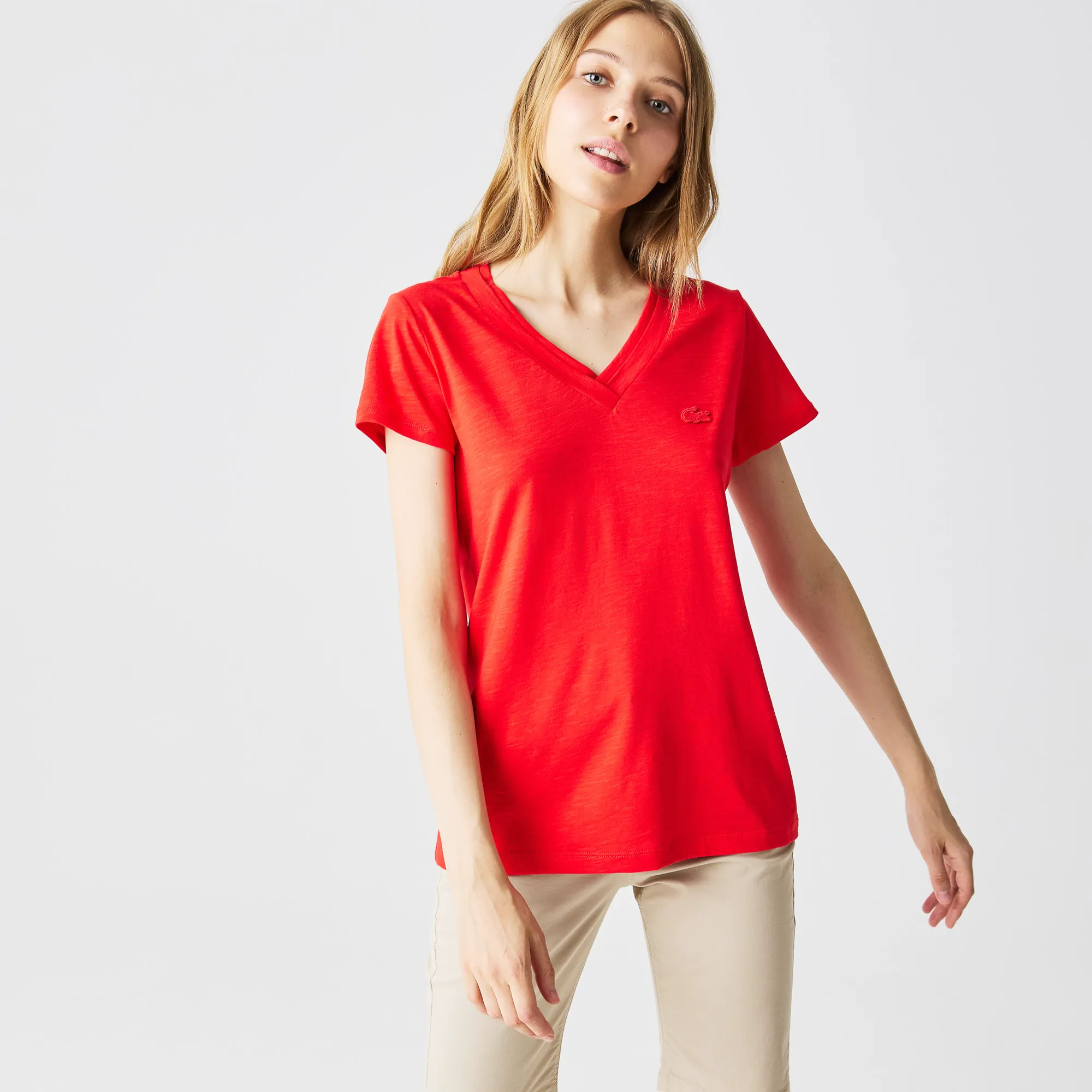 Футболка Lacoste с V-образным вырезом, красный, арт. TF0132