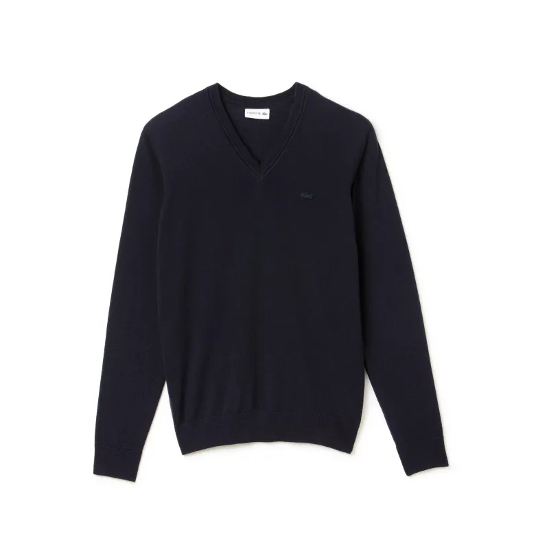 Мужской шерстяной свитер Lacoste с V-образным вырезом, синий, арт. AH2987