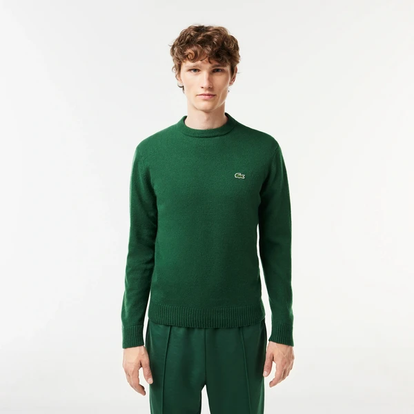 Шерстяной свитер Lacoste с круглым вырезом, зеленый, арт. AH1988