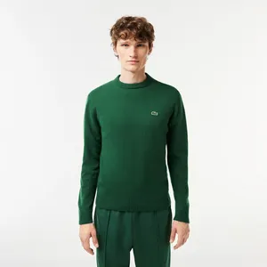 Шерстяной свитер Lacoste с круглым вырезом, зеленый, арт. AH1988