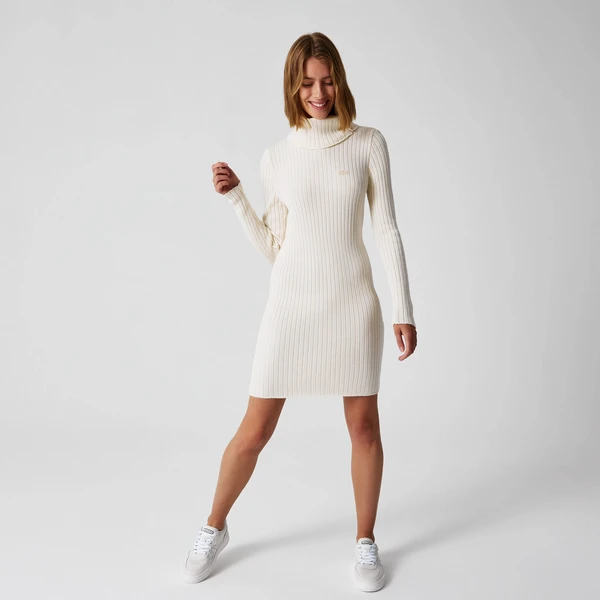 Платье Lacoste с высоким воротником, белый, арт. EF2215