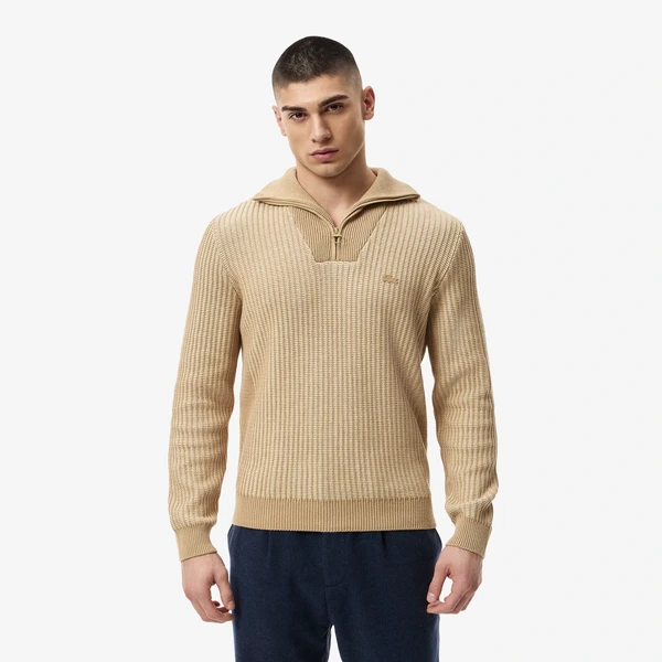 Свитер Lacoste с высоким воротом на молнии Classic Fit, бежевый, арт. AH2601