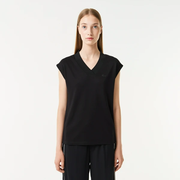 Женская футболка Lacoste Slim Fit с V-образным вырезом, черный, арт. TF0310
