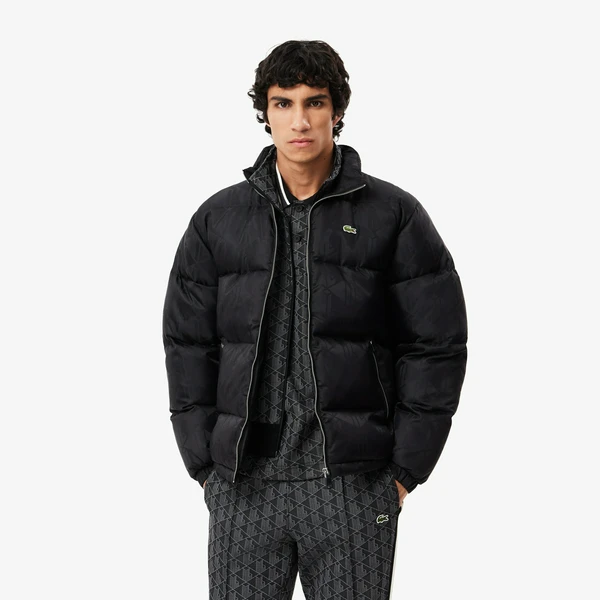 Водоотталкивающий короткий пуховик Lacoste с монограммой, черный, арт. BH4004
