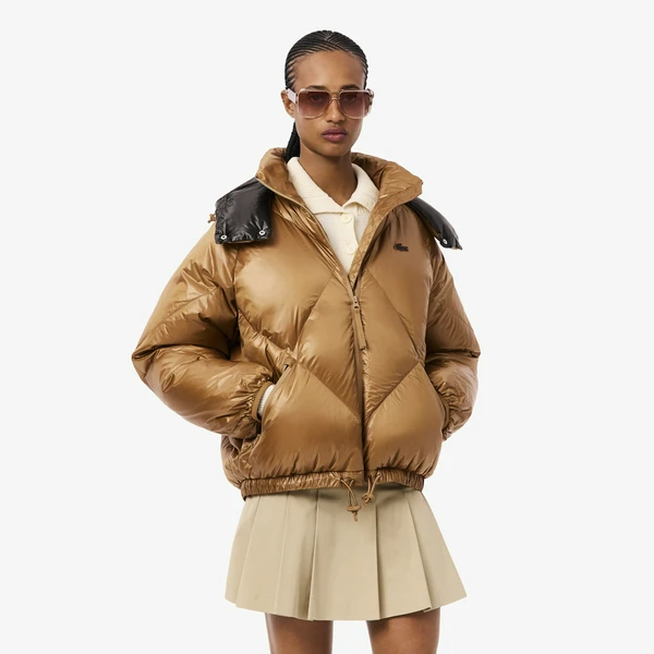 Женский короткий пуховик Lacoste, коричневый, арт. BF5326